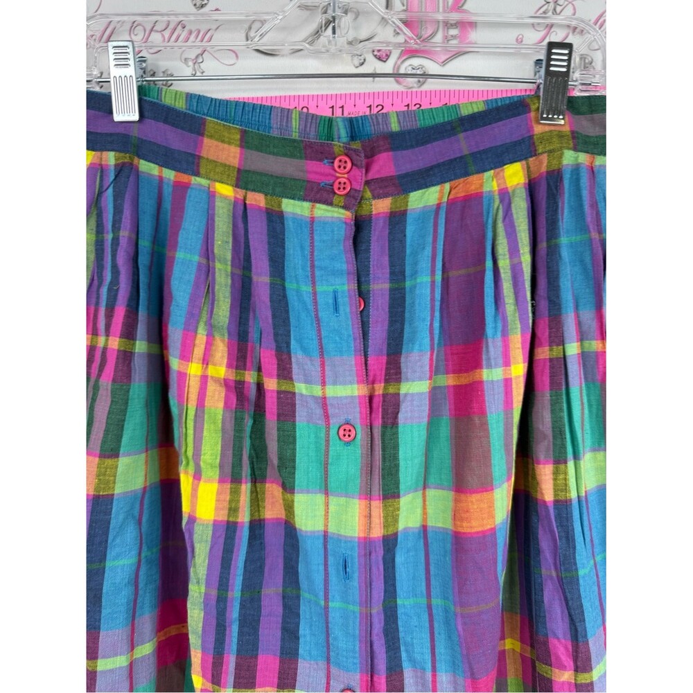 Skirt vintage button up plaid stripe Multicolor Plaid Button-Front Maxi Skirt - Picture 3 of 9